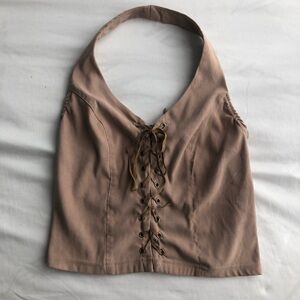 Corset Lace Up Tan Halter Top